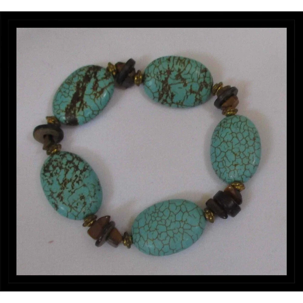 Faux Turquoise Beaded Stretch Bracelet B005